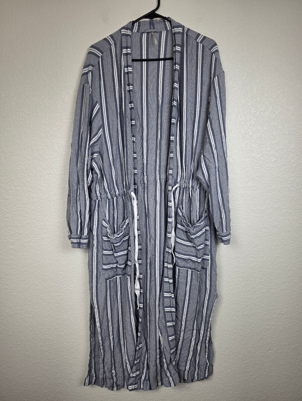 Free People Blue White Striped Long Cardigan Robe Medium